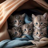 The kittens together in a cozy blanket fort photo