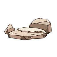 A group of warm colored rocks with one flat big stones in the middle vector illustration outlined isolated on square white background. Simple flat cartoon art styled drawing.