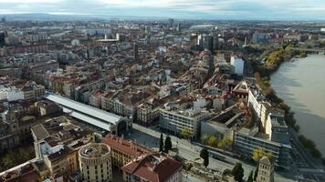 Zaragoza aerial view with Central Market, Spain video