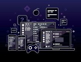 Outline illustration of various gadgets and cross-platform application vector