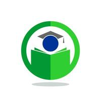 a green circle with a book and graduation cap on top vector