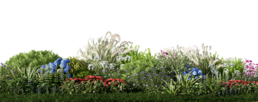 3d le rendu illustration la nature Prairie buisson sur pelouse herbe champ magnifique plante sur blanc Contexte paysage png