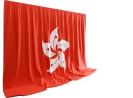 cantonês bandeira cortina dentro 3d Renderização refletindo hong de kong espírito png