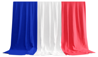 francés bandera cortina en 3d representación celebrando francés elegancia png