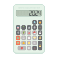 Merry Christmas and Happy New Year 2024 with cute calculator isolated have Christmas icon on buttons flat design illustration. Greeting card template. png