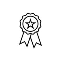 Rosette stamp icon. Simple outline style. Winner medal with star and ribbon, award, first place badge, best quality concept. Thin line symbol. Vector isolated on white background. EPS.