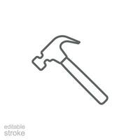 Hammer icon. Simple outline style. Hummer, metal, tool, hit, carpentry, construct, hardware, handyman, development concept. Thin line symbol. Vector isolated on white background. Editable stroke EPS.