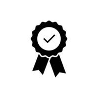 Rosette stamp icon. Simple solid style. Guarantee, warranty, certificate, medal with check mark, ribbon, quality concept. Black silhouette, glyph symbol. Vector isolated on white background. EPS.