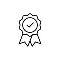 Rosette stamp icon. Simple outline style. Guarantee, warranty, certificate, medal with check mark, ribbon, quality concept. Thin line symbol. Vector isolated on white background. EPS.