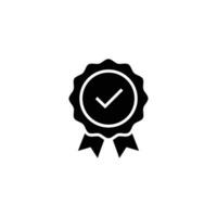 Rosette stamp icon. Simple solid style. Guarantee, warranty, certificate, medal with check mark, ribbon, quality concept. Black silhouette, glyph symbol. Vector isolated on white background. EPS.