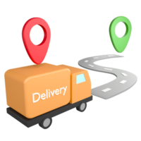 Delivery van is sending parcel clipart flat design icon isolated on transparent background, 3D render logistic and delivery concept png