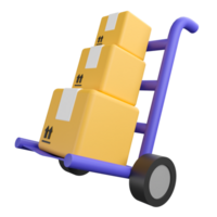 paquete o empaquetar caja en azul carro clipart plano diseño icono aislado en transparente fondo, 3d hacer logístico y entrega concepto png