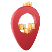 Parcel box on GPS pin clipart flat design icon isolated on transparent background, 3D render delivery concept png