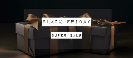 Black Friday Super Sale. Dark background text lettering. Banner photo