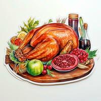 Thanksgiving Day. Traditional dishes. Watercolor illustration photo