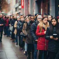 Shoppers lined up outside a store for shopping on Black Friday. Sale photo