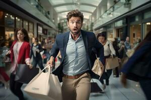 A man goes shopping in a shopping center. Sale photo