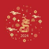 Chinese New Year 2024, Year of the Dragon, zodiac. Banner template for Chinese New Year with dragon and traditional patterns. Minimalistic style. Vector