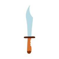 Funny hand drawn combat knife with wood handle of the Wild west. Vector stained machete for exploring jungle, hunting, protection. Simple doodle of military knife, warrior dagger, hunter knife blade.