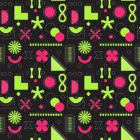 Bright pink and green neon acidic seamless pattern. Abstract geometric shapes, bold, linear objects. Brutalism, retro futurism style. For web design, posters, covers. Vector illustration on black.