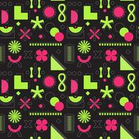 Bright pink and green neon acidic seamless pattern. Abstract geometric shapes, bold, linear objects. Brutalism, retro futurism style. For web design, posters, covers. Vector illustration on black.
