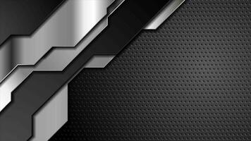 Black silver metal shapes on dark perforated background video animation