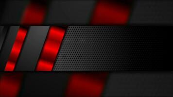 Black red metal stripes on dark perforated background video animation