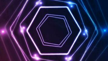Blue purple glowing neon hexagons abstract motion background video