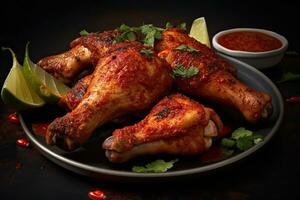 Spicey chicken drumsticks with herbs recipe intricately detailed, AI Generated photo