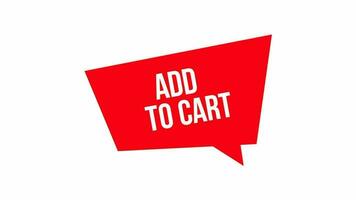 Add to Cart text animation on a red speech bubble. Suitable for promotion, announcement, marketing, advertising video