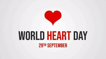 World Heart day on September 29th text animation with love sign. 2d animation video