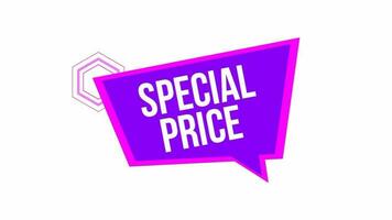 especial preço texto animação em a discurso bolha com uma roxa tom cores. adequado para promoção, anúncio, marketing, anúncio. video