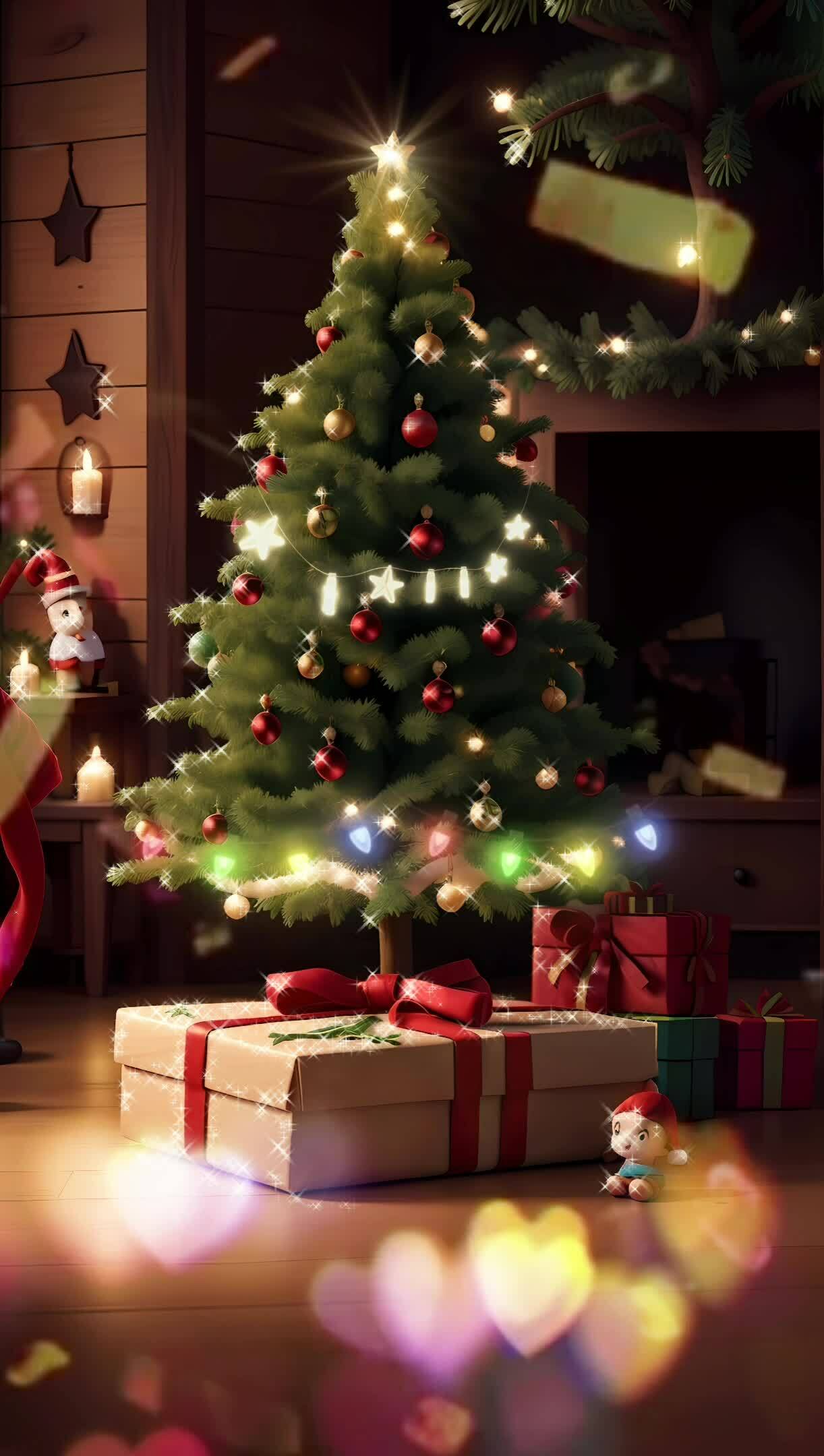 ai generativo, Navidad árbol con regalo, vertical vídeo animación