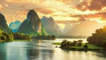 Ai generative, beautiful summer panorama with mountain and lake video