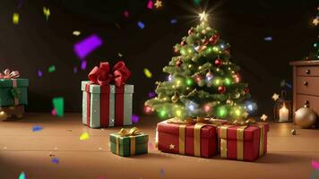 ai generatief, Kerstmis boom met Cadeau video animatie