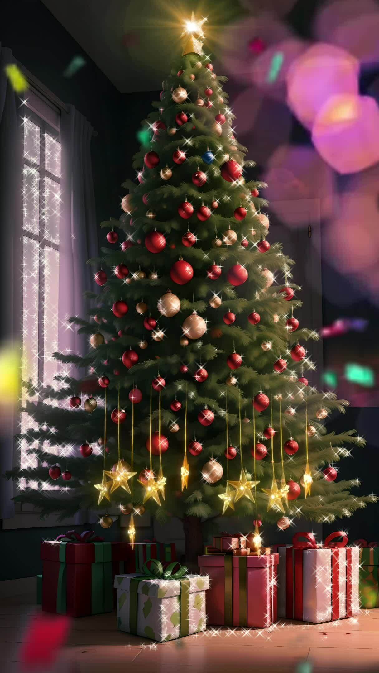 Christmas tree with gift, vertical video animation, Ai generative ...