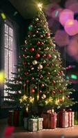 Kerstmis boom met geschenk, verticaal video animatie, ai generatief