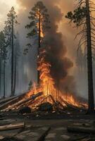 The ecological impact of a wildfire in a forest. photo