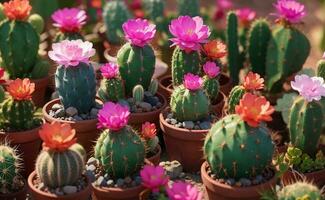 A cute cactus plants with sweet beautiful flowers. photo