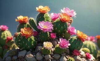 un linda cactus plantas con dulce hermosa flores foto