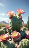 A cute cactus plants with sweet beautiful flowers. photo