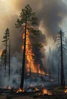 The ecological impact of a wildfire in a forest. photo