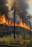 The ecological impact of a wildfire in a forest. photo