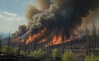 The ecological impact of a wildfire in a forest. photo