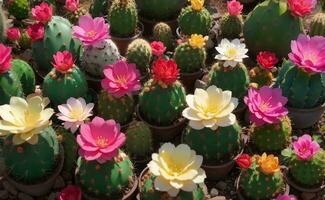 A cute cactus plants with sweet beautiful flowers. photo