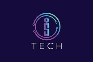 Trendy and Professional Colorful letter i and S Tech logo design vector template