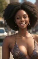 African American woman with cityscape background, Generative AI Illustration. photo