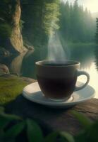 A cup of coffee with nature background, Generative AI Illustration. photo