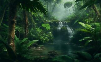 Green beautifull jungle background, Generative AI Illustration. photo