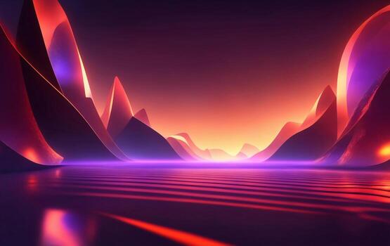 Glowing abstract mountain background, Generative AI Illustration. photo